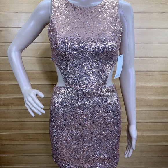 TOBI Rose Gold Dress Sequin Cut Out Mini Dress - Picture 11 of 12